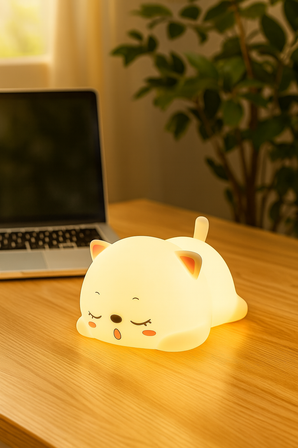 Cat Mood Lamp on wooden desk