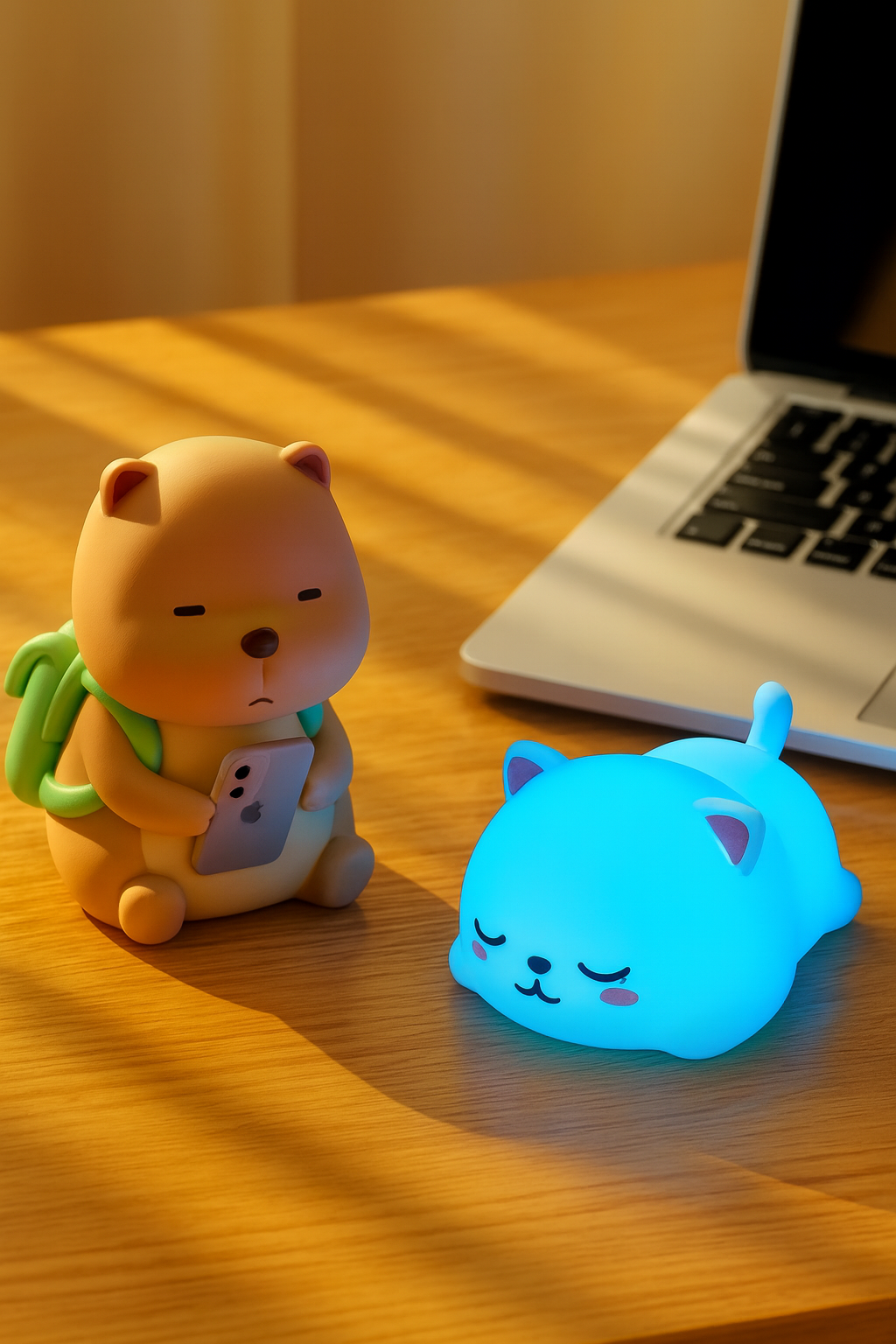 Cat Mood Lamp and figure on desk